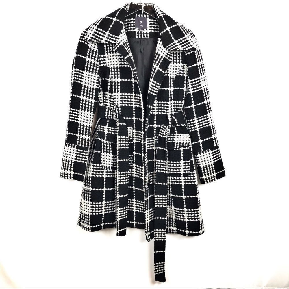 FOREVER 21  Black and white plaid tweed coat.